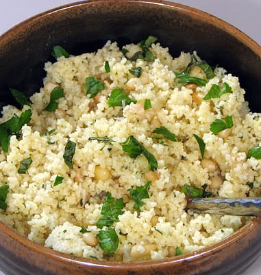Parmesan Couscous with Roasted Garlic, Toasted Pine Nuts and Caramelized Onions