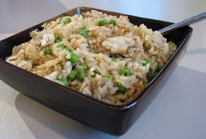 Brown Rice with Mushrooms and Peas