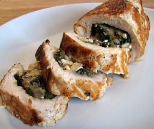 Feta, Spinach and Caramelized Onion Stuffed Chicken Breasts