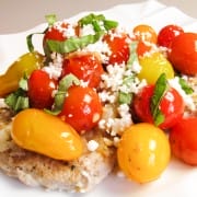 Pork Chops with Tomatoes, Caramelized Onions, and Feta Cheese
