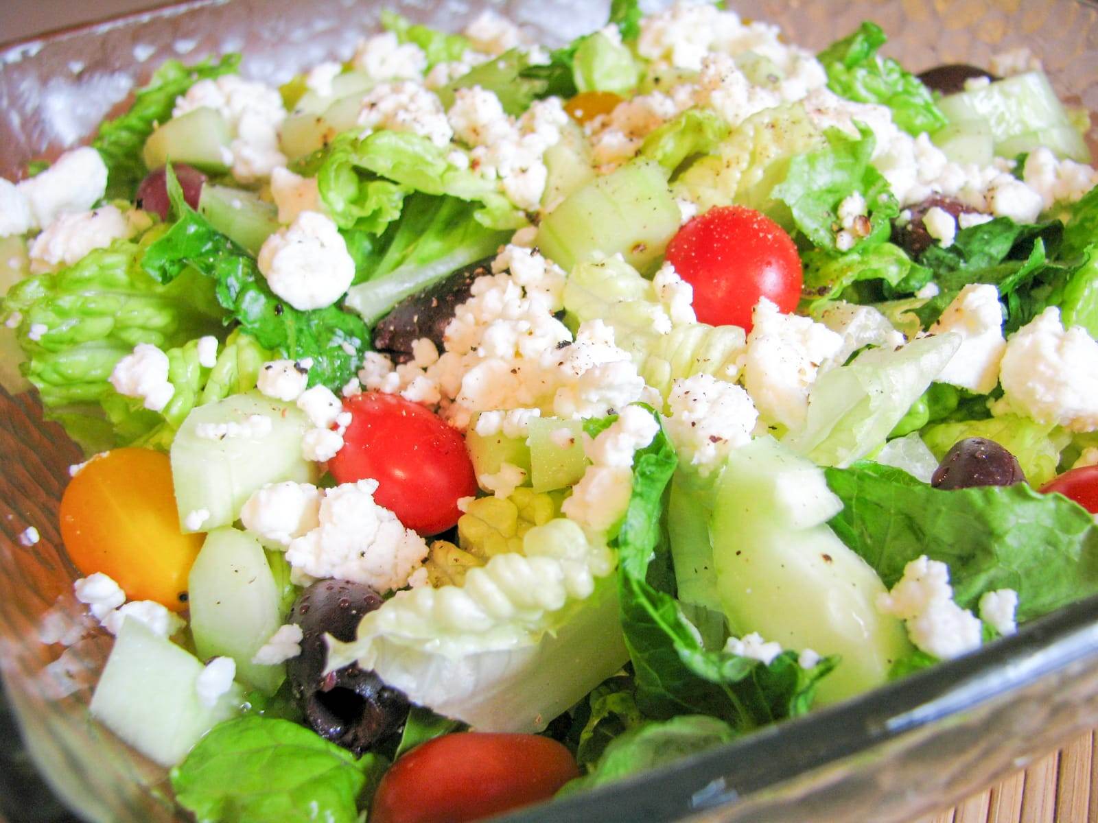 Greek Salad with a Lemon Garlic Dressing