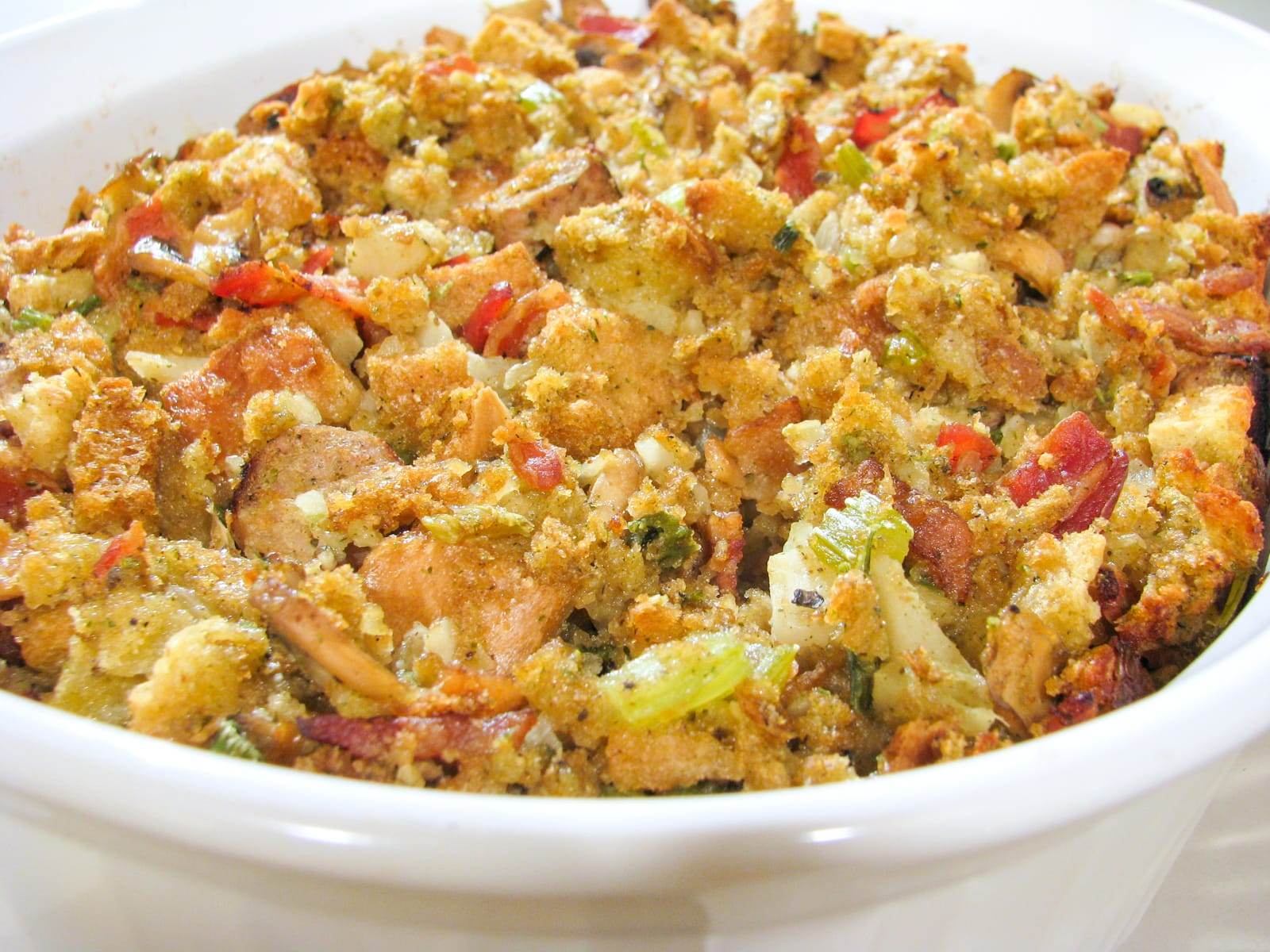 Stuffing with Mushrooms, Sausage, and Bacon