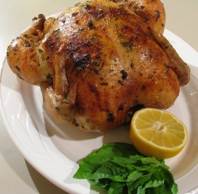 Lemon, Garlic and Basil Slow Roasted Chicken