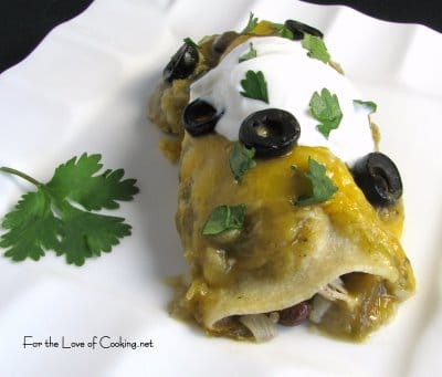 Chicken, Black Bean and Caramelized Onion Enchiladas Verde