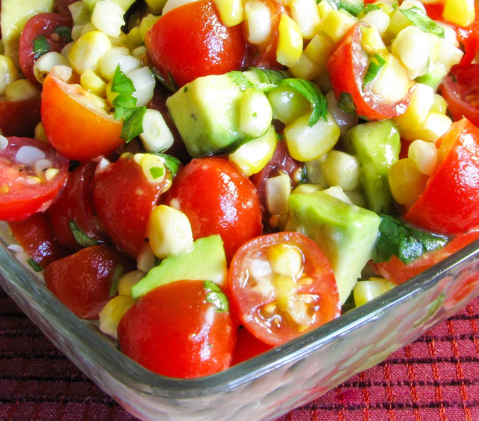 Grilled Corn, Avocado and Tomato Salad with Honey Lime Dressing