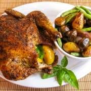 Roasted Chicken with Fingerling Potatoes, Mushrooms and Green Beans