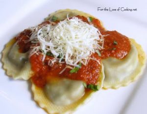 Portobello Mushroom Ravioli with Roasted Garlic and Basil Marinara