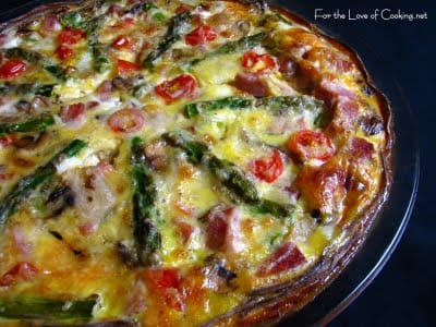 Asparagus, Mushroom and Ham Quiche with a Potato Crust