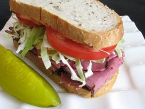 Pastrami, Tomato and Coleslaw on Rye