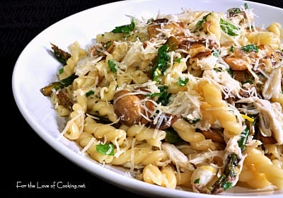 Gemelli with Lump Crab, Mushrooms and Asparagus in a Lemon Butter Sauce