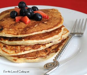 Banana, Blueberry, and Strawberry Pancakes