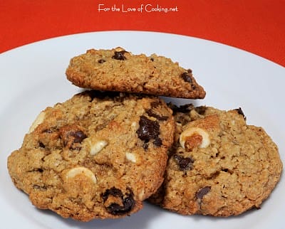 Oatmeal, Dark Chocolate and White Chocolate Chip Cookies