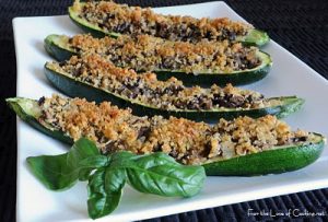 Mushroom Stuffed Zucchini with Parmesan Panko Topping