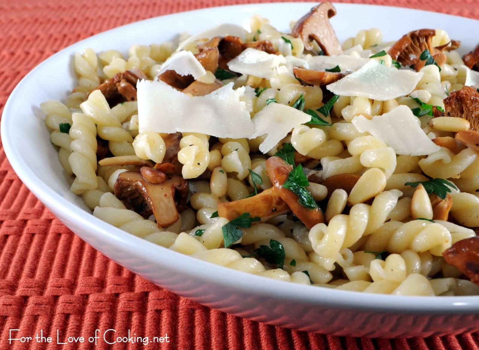 Gemelli with Chanterelles, Pine Nuts, and Parmesan