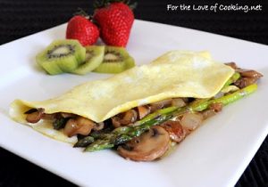 Caramelized Mushroom, Onion, Asparagus and Extra Sharp White Cheddar Omelet