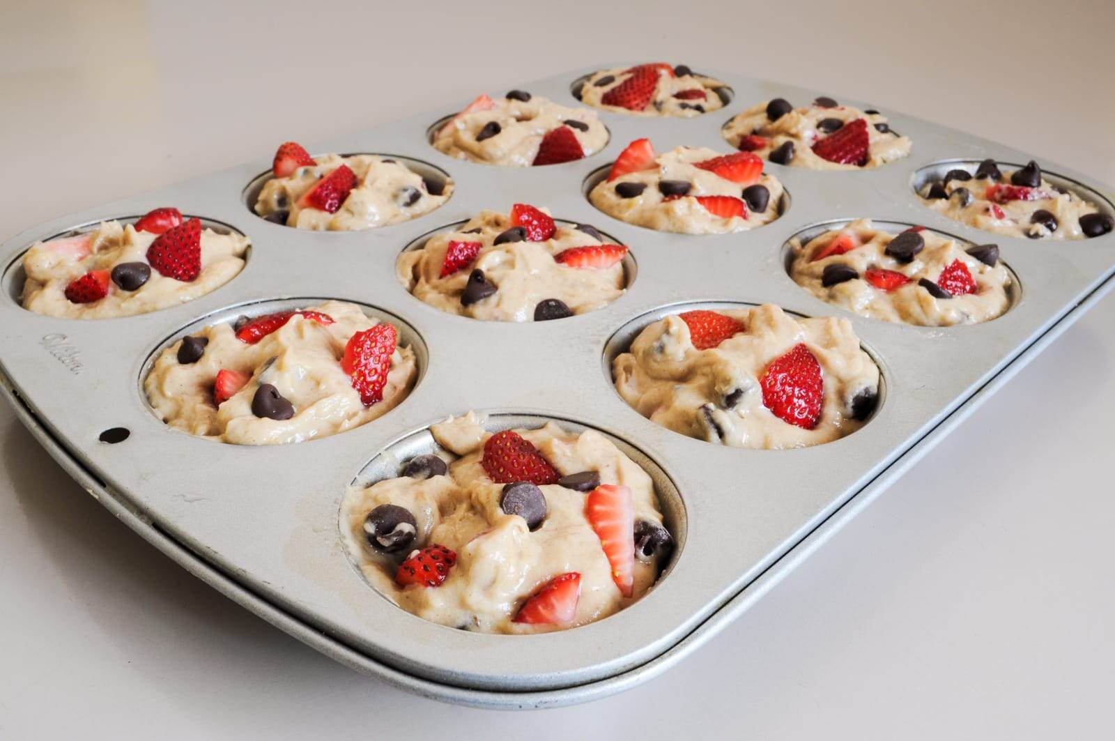 Banana, Strawberry, and Chocolate Chip Muffins