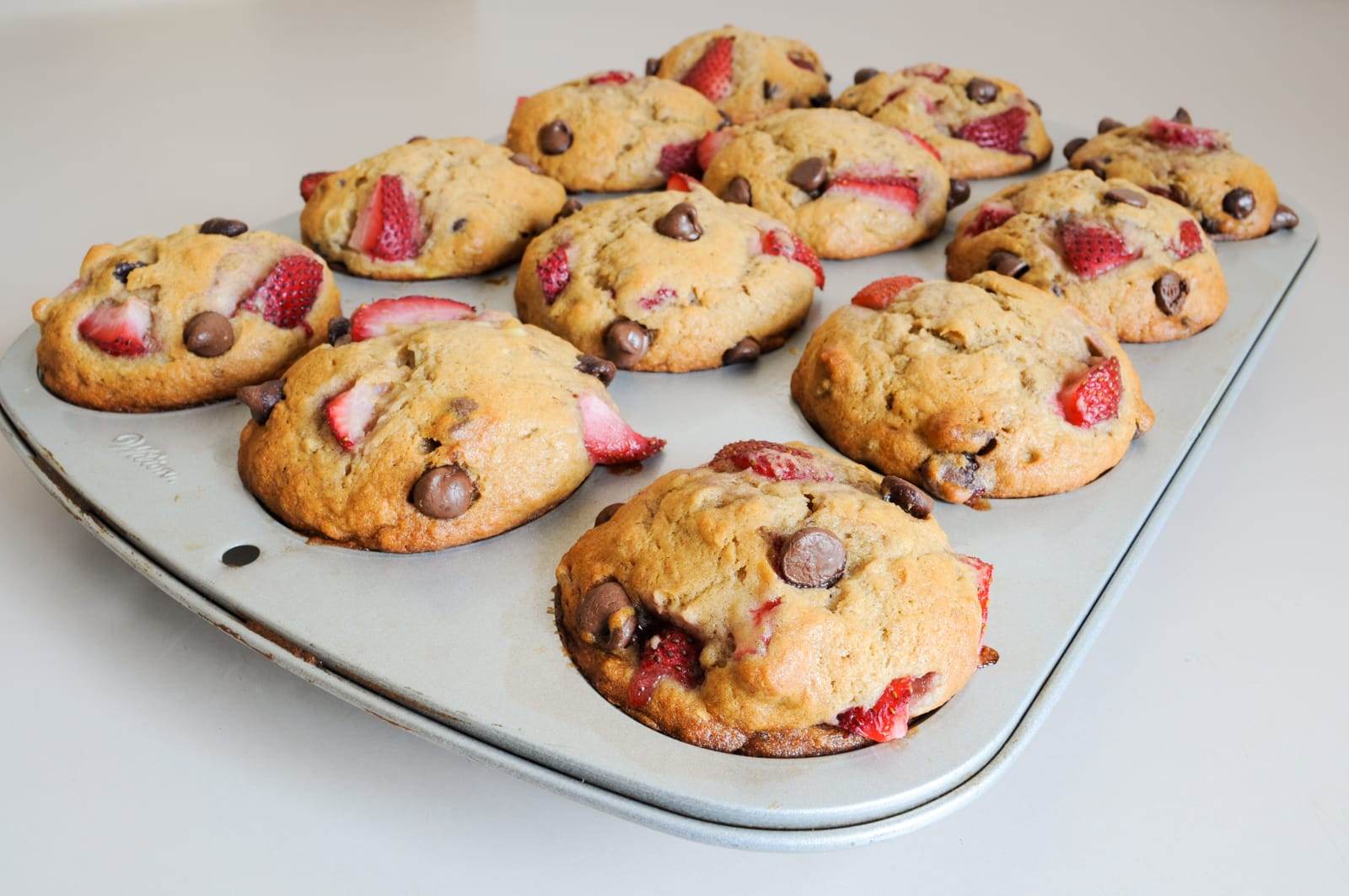 Banana, Strawberry, and Chocolate Chip Muffins