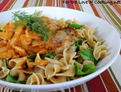 Pork Chops with Mushrooms, Dill, and Sour Cream Sauce