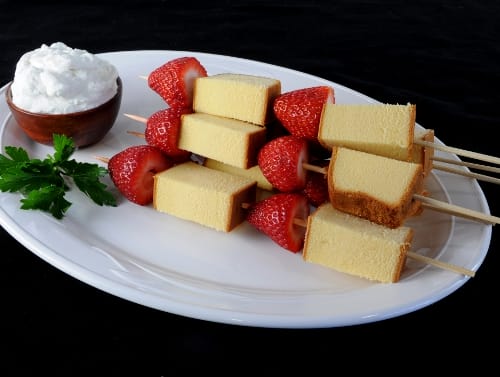 Strawberry Shortcake Kebabs with Vanilla Bean Whipped Cream