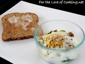 Baked Eggs with Caramelized Mushrooms, Onions, and Spinach