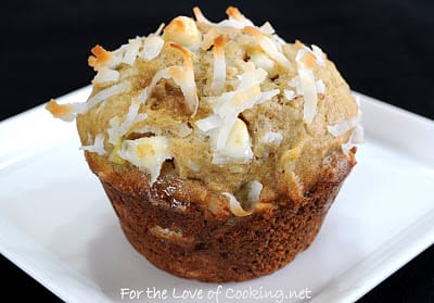 Banana, Coconut, and White Chocolate Chip Muffins