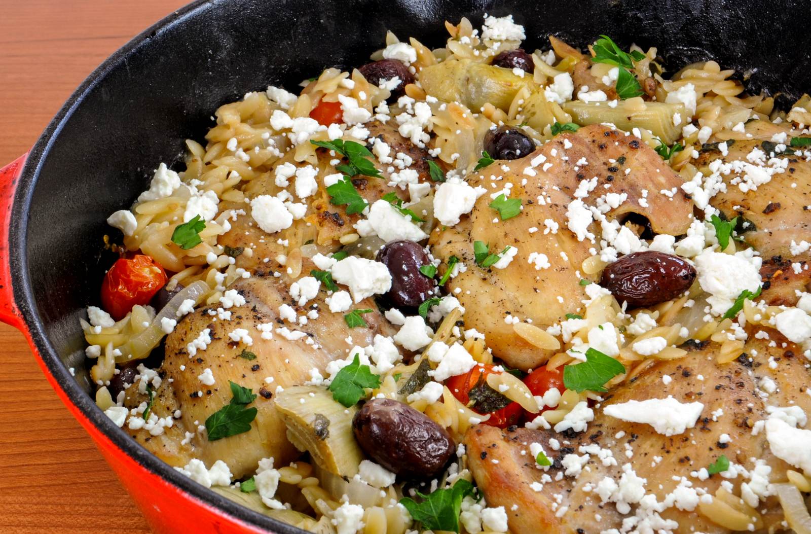 Mediterranean Chicken and Orzo Bake