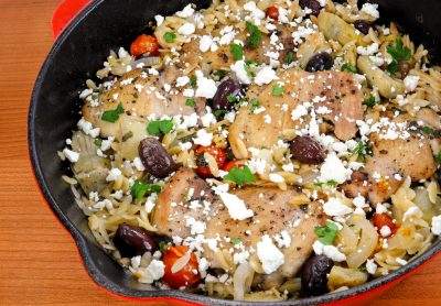 Mediterranean Chicken and Orzo Bake