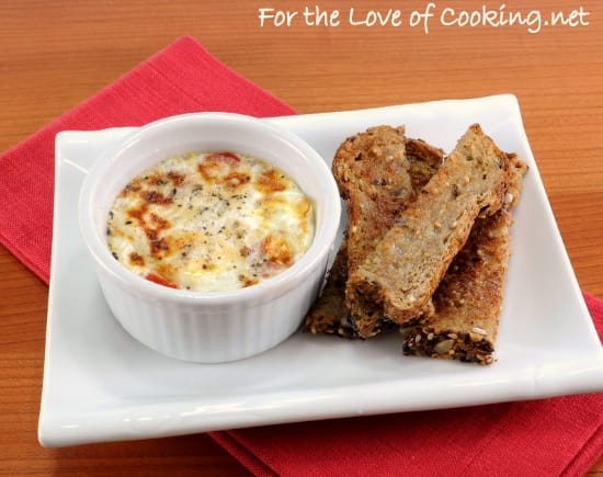Parmesan and Tomato Baked Egg with Toast Soldiers
