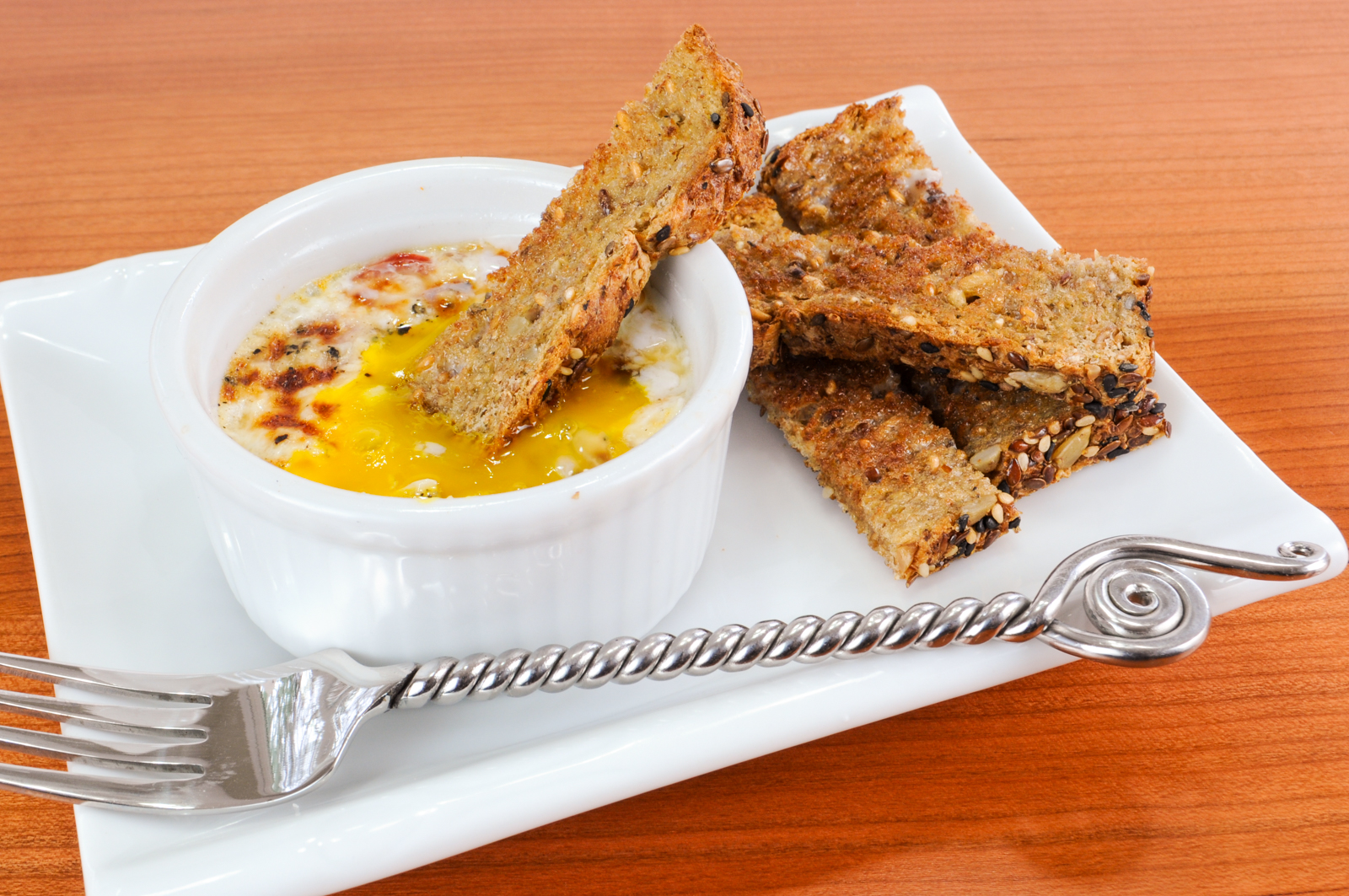 Parmesan and Tomato Baked Egg with Toast Soldiers