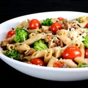 Whole Wheat Penne with Turkey Italian Sausage, Broccoli, Tomatoes, and Parmesan