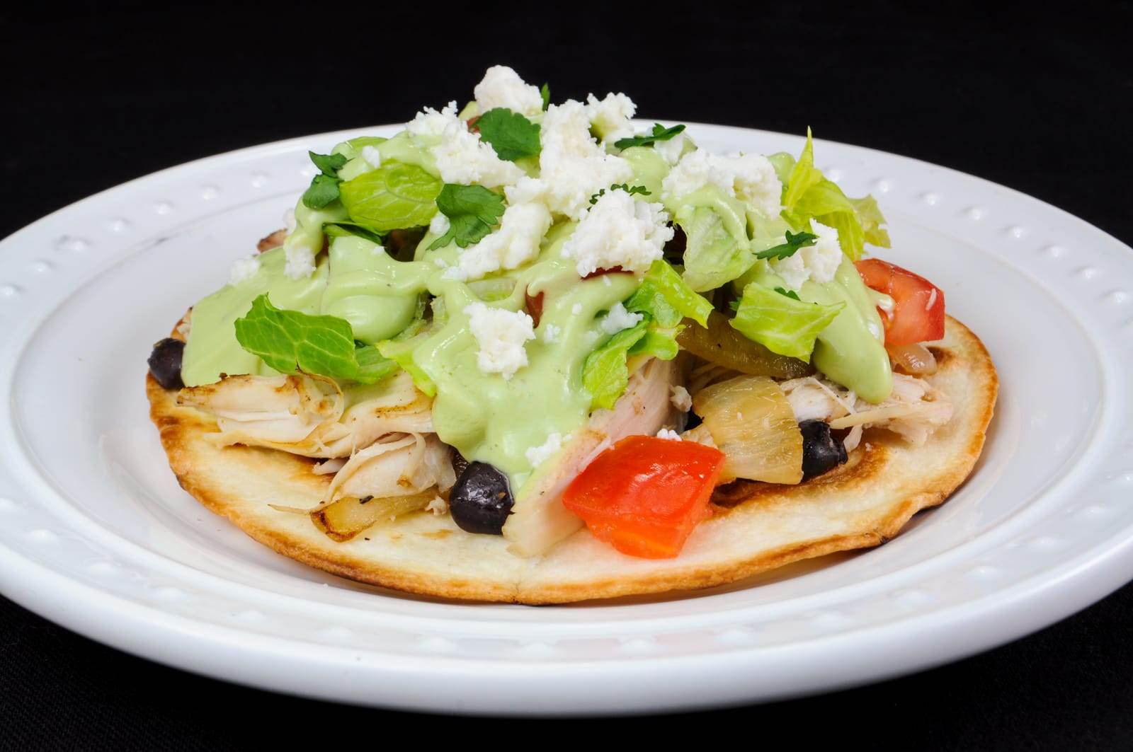 Chicken Tostadas with Avocado Dressing