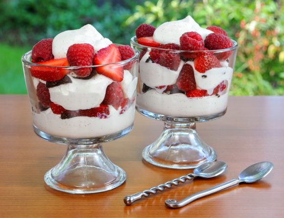 Berry Parfait with Homemade Vanilla Bean Whipped Cream and Crushed Oreo Cookies