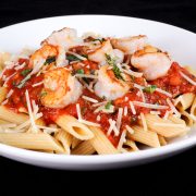 Garlic Basil Shrimp with Penne in a Spicy Basil Marinara