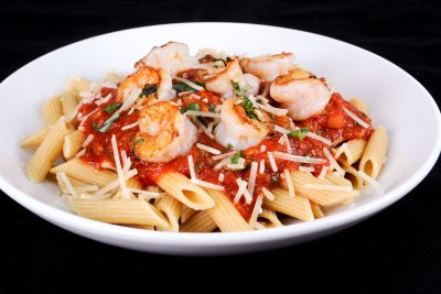 Garlic Basil Shrimp with Penne in a Spicy Basil Marinara