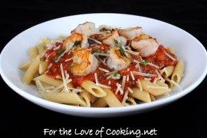 Garlic Basil Shrimp with Penne in a Spicy Basil Marinara