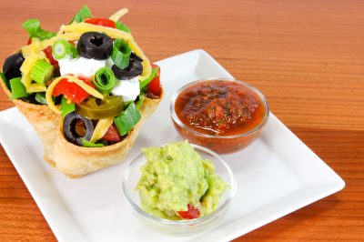 Mini Shredded Beef Taco Salads in Crispy Corn Tortilla Cups