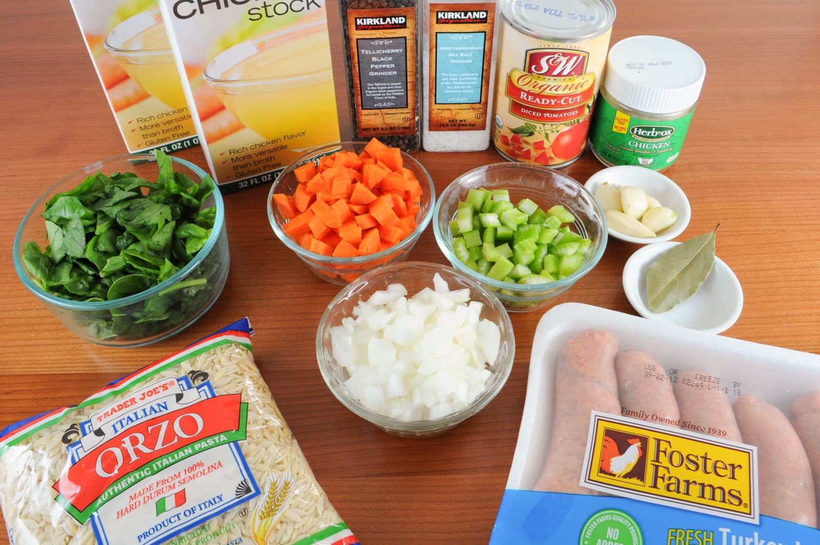 Spinach and Turkey Italian Sausage Soup with Veggies and Orzo