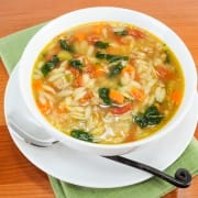 Spinach and Turkey Italian Sausage Soup with Veggies and Orzo