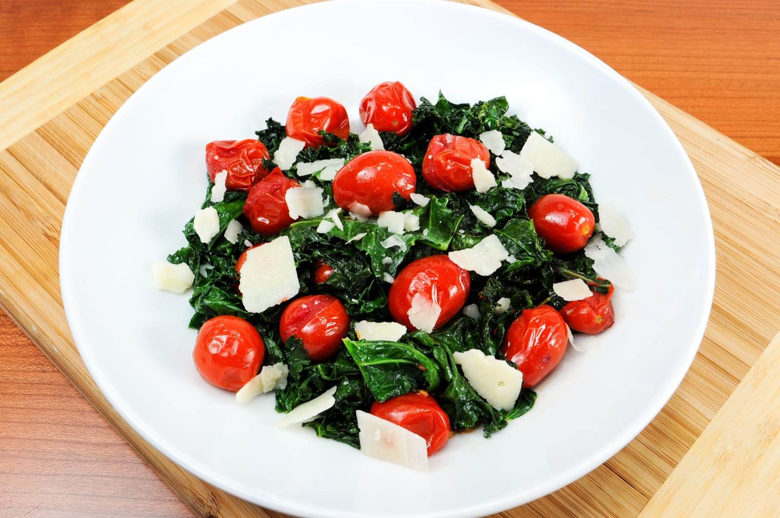 Sautéed Kale with Grape Tomatoes, Garlic, and Parmesan