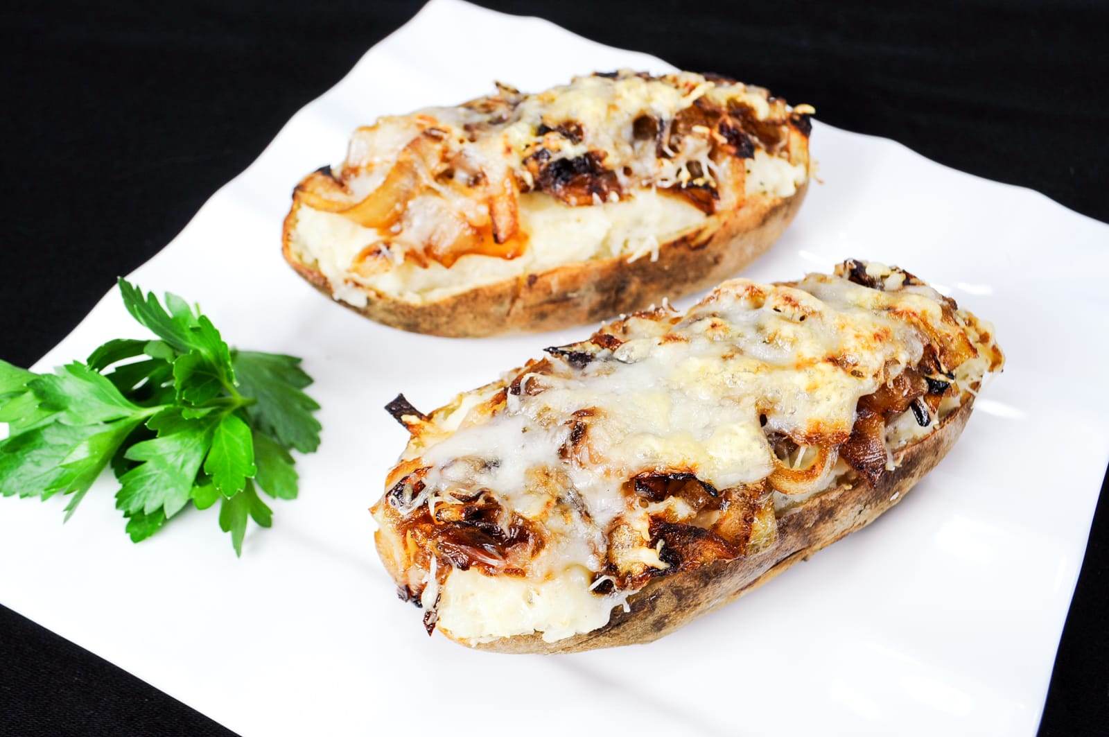 Caramelized Onion and Swiss Cheese Twice Baked Potatoes