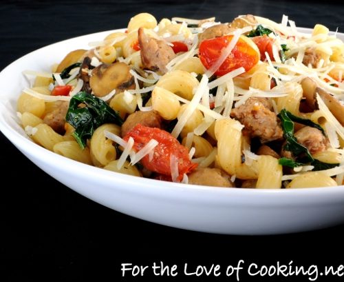 Download Cavatappi Pasta With Turkey Italian Sausage Mushrooms Tomatoes And Kale For The Love Of Cooking