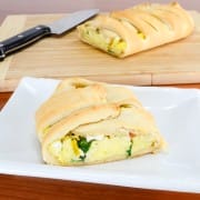 Breakfast Braid with Eggs, Roasted Pepper, Spinach, and Feta