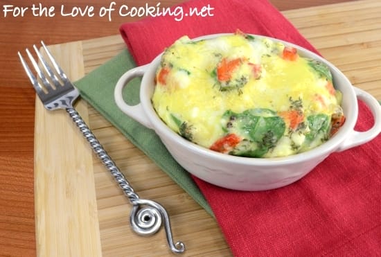 Mini Baked Frittata with Feta, Spinach, Roasted Red Pepper, and Dill