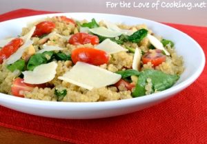 Quinoa with Roasted Garlic, Tomatoes, Spinach, and Pine Nuts