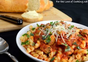 Sausage, Mushroom, and Basil Marinara over Gemelli