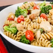 Rotini Pasta with Chicken, Broccoli, Tomatoes, Parmesan, and Fresh Basil