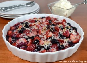 Baked Berries with Lemon Curd and Coconut Topped with Homemade Whipped Cream