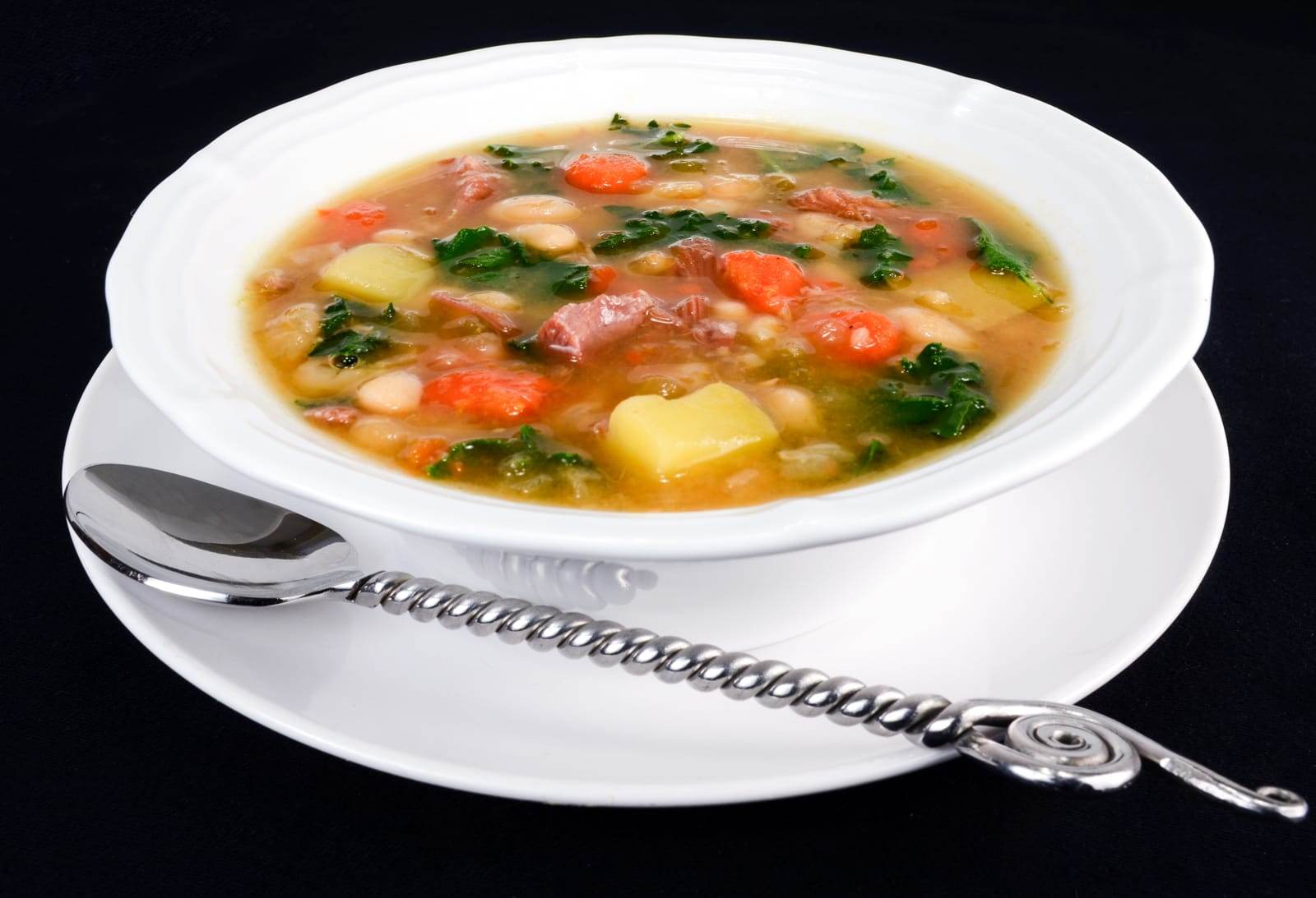 White Bean, Kale, Potato, and Ham Soup