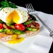 Soft Boiled Egg over Vegetable Saute and Toast