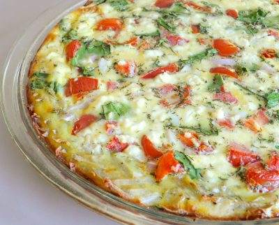 Tomato, Spinach, and Dill Quiche with a Shredded Potato Crust